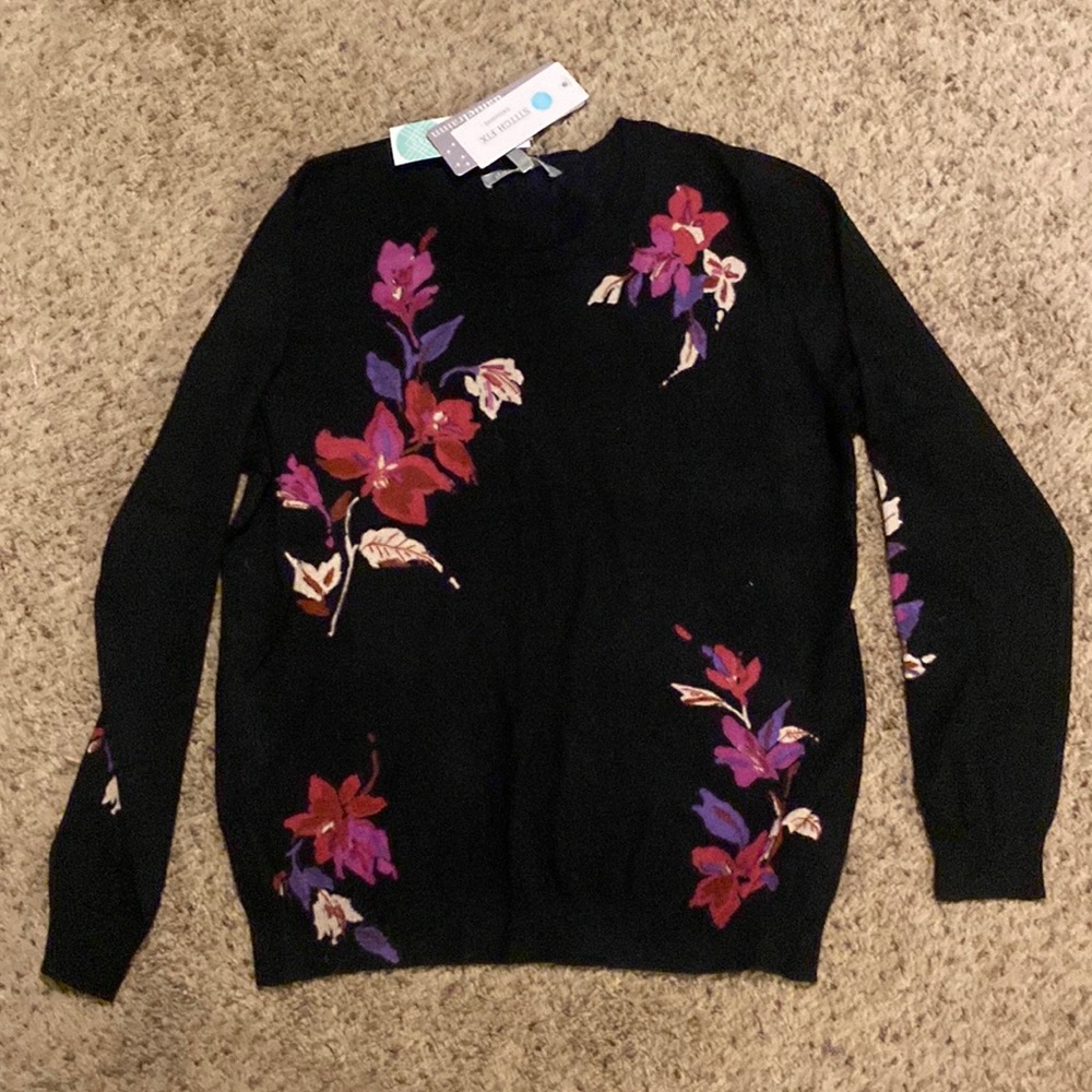 Daniel Rainn Lyna Crew Neck Sweater - Black with floral print. Size M. NWT